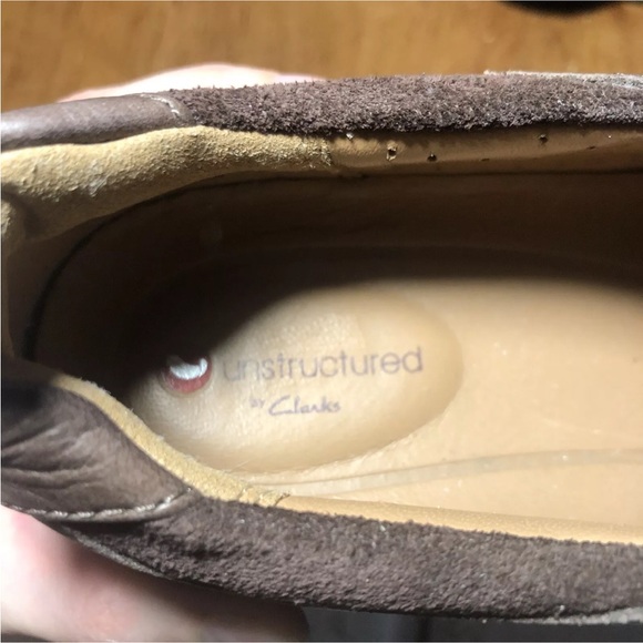 Clarks Unstructured Un Adorn Size 8.5 Side-Zip Slip-Ons Dark Brown W/Bronze Trim - Picture 9 of 11